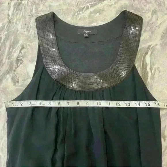 Express Women's Black Sleeveless  100% Silk Dress Sz L Party Cocktail Classic - Picture 4 of 8